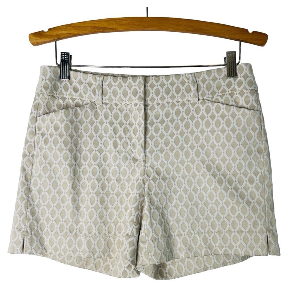 WHBM tan white geometric preppy trouser chino shorts 2